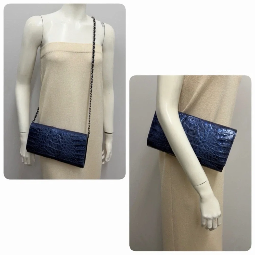 Genuine Alligator Shoulder Bag or Clutch Metallic Blue Tone RARE Color